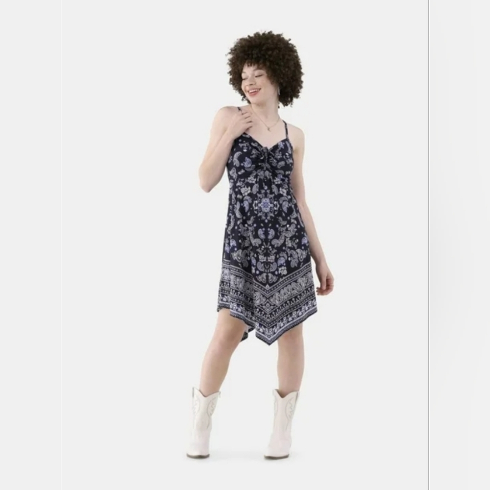 No Boundaries Navy and White Patterned Dress, Medium